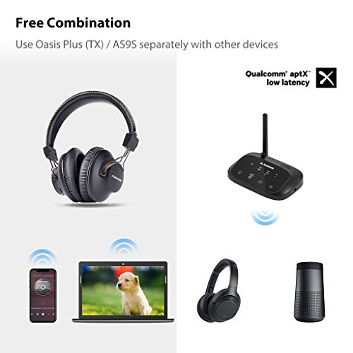 Avantree HT5009 40Hrs Wireless Bluetooth Headphones for TV Watching with Transmitter (Digital Optical RCA AUX), Pass-Through Support, 164ft Long Range, Enhanced Volume for Seniors, No Audio Delay