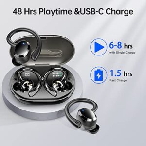 Wireless Earbud, Bluetooth 5.3 Earbud with Sport Earhooks Wireless Earphones in-Ear with HiFi Stereo Sound, Bluetooth Headphones Dual LED Display, 48H Playtime, IP7 Waterproof, Noise Cancelling, Sport