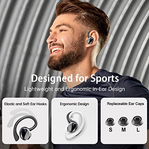 Wireless Earbud, Bluetooth 5.3 Earbud with Sport Earhooks Wireless Earphones in-Ear with HiFi Stereo Sound, Bluetooth Headphones Dual LED Display, 48H Playtime, IP7 Waterproof, Noise Cancelling, Sport