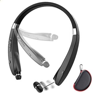 foldable bluetooth headset, beartwo lightweight retractable bluetooth headphones for sports&exercise, noise cancelling stereo neckband wireless headset (with carry case)