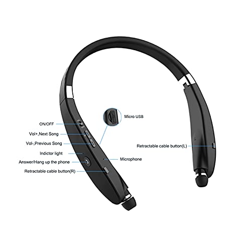 Foldable Bluetooth Headset, Beartwo Lightweight Retractable Bluetooth Headphones for Sports&Exercise, Noise Cancelling Stereo Neckband Wireless Headset (with carry case)