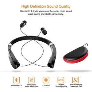 Foldable Bluetooth Headset, Beartwo Lightweight Retractable Bluetooth Headphones for Sports&Exercise, Noise Cancelling Stereo Neckband Wireless Headset (with carry case)