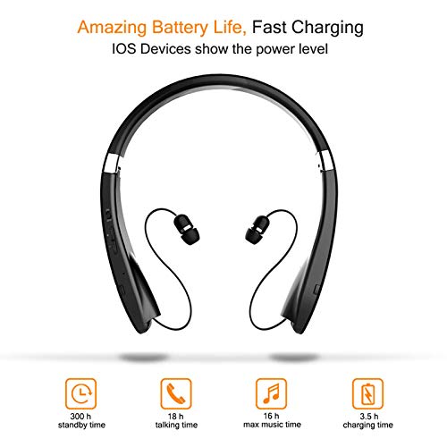 Foldable Bluetooth Headset, Beartwo Lightweight Retractable Bluetooth Headphones for Sports&Exercise, Noise Cancelling Stereo Neckband Wireless Headset (with carry case)