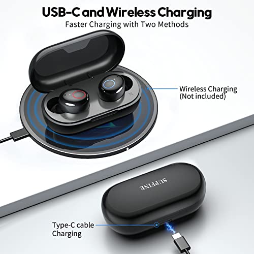 SUPFINE Wireless Earbuds, Bluetooth 5.3 Ear Buds with Wireless Charging Case[IPX8 Waterproof][40H Playtime][AI-Enhanced Call Noise Cancelling] Deep Bass Earphones for Android&iPhone,Black