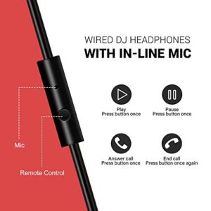 OneOdio Over Ear Headphone, Wired Bass Headsets with 50mm Driver, Foldable Lightweight Headphones with Shareport and Mic for Recording Monitoring Podcast Guitar PC TV - (Red)