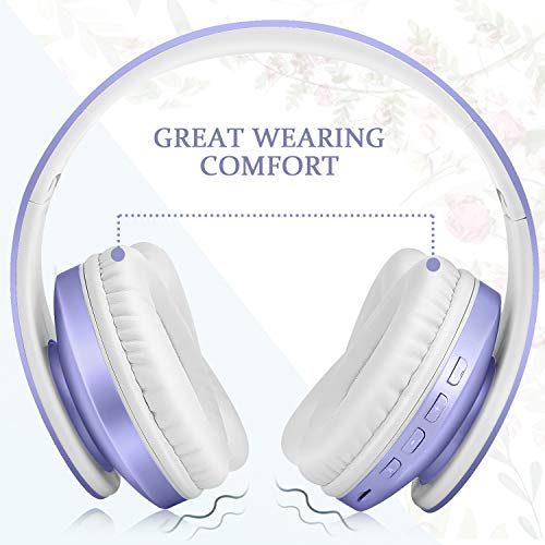 TUINYO Wireless Headphones Over Ear, Bluetooth Headphones with Microphone, Foldable Stereo Wireless Headsetfor Travel Work TV PC Cellphone-Purple