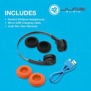 JLab Rewind Wireless Retro Headphones | Bluetooth 4.2 | 12 Hours Playtime | Custom EQ3 Sound | Music Controls | Noise Isolation | with Microphone | Throwback 80s 90s Design | Black