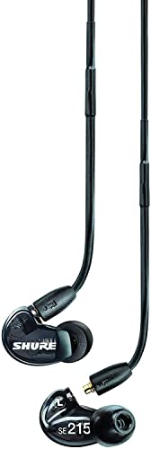 Shure SE215 PRO Wired Earbuds - Professional Sound Isolating Earphones, Clear Sound & Deep Bass, Single Dynamic MicroDriver, Secure Fit in Ear Monitor, Plus Carrying Case & Fit Kit - Black (SE215-K)