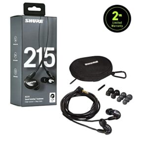 Shure SE215 PRO Wired Earbuds - Professional Sound Isolating Earphones, Clear Sound & Deep Bass, Single Dynamic MicroDriver, Secure Fit in Ear Monitor, Plus Carrying Case & Fit Kit - Black (SE215-K)