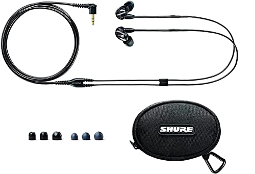 Shure SE215 PRO Wired Earbuds - Professional Sound Isolating Earphones, Clear Sound & Deep Bass, Single Dynamic MicroDriver, Secure Fit in Ear Monitor, Plus Carrying Case & Fit Kit - Black (SE215-K)