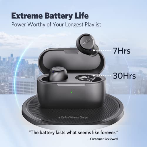 EarFun Free 2S Wireless Earbuds, [Upgraded Version] Qualcomm® CVC™ 8.0 ENC, Bluetooth 5.2 Wireless Earbuds, Sweatshield™ IPX7 Waterproof Bluetooth Headphone, aptX™ Deep Bass, APP, Game Mode