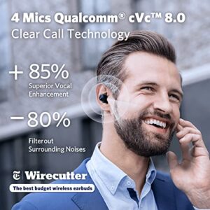 EarFun Free 2S Wireless Earbuds, [Upgraded Version] Qualcomm® CVC™ 8.0 ENC, Bluetooth 5.2 Wireless Earbuds, Sweatshield™ IPX7 Waterproof Bluetooth Headphone, aptX™ Deep Bass, APP, Game Mode