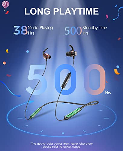 Tecno B1 Bluetooth Headphones, Bluetooth Earbuds Wireless with 38Hrs Playtime, Wireless Bluetooth Headphones for Sports, Sweatproof & IPX5 Waterproof Wireless Headphones（Black）