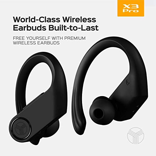 TREBLAB X3 Pro - True Wireless Earbuds with Earhooks - 45H Battery Life, Bluetooth 5.0, IPX7 Waterproof Headphones - TWS Bluetooth Earphones with Charging case for Sport, Running, Workout - Black