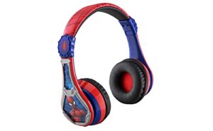 ekids spiderman wireless bluetooth portable headphones with microphone, volume reduced to protect hearing rechargeable battery, adjustable kids headband for school home or travel