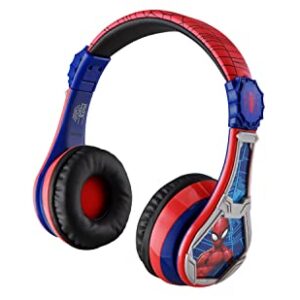 eKids Spiderman Wireless Bluetooth Portable Headphones with Microphone, Volume Reduced to Protect Hearing Rechargeable Battery, Adjustable Kids Headband for School Home or Travel