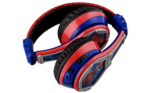 eKids Spiderman Wireless Bluetooth Portable Headphones with Microphone, Volume Reduced to Protect Hearing Rechargeable Battery, Adjustable Kids Headband for School Home or Travel