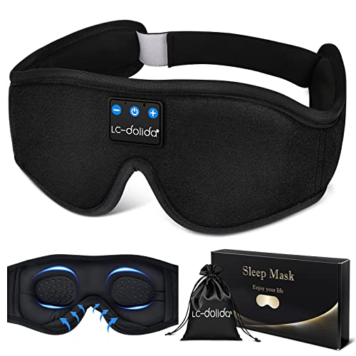 Sleep Headphones, LC-dolida Bluetooth Sleep Mask 3D Wireless Music Sleeping Eye Mask Sleeping Headphones for Side Sleepers Sleep Mask with Bluetooth Headphones Thin Stereo Speakers Gifts for Men Women