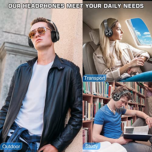 Wireless Bluetooth Headphones Over-Ear, 60H Playtime Foldable Lightweight and Wired Stereo Deep Bass Headset HiFi Stereo Sound with 6 EQ Modes, Micro SD/TF, FM, for Travel Work Laptop PC Cellphone