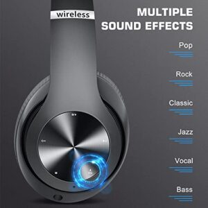 Wireless Bluetooth Headphones Over-Ear, 60H Playtime Foldable Lightweight and Wired Stereo Deep Bass Headset HiFi Stereo Sound with 6 EQ Modes, Micro SD/TF, FM, for Travel Work Laptop PC Cellphone