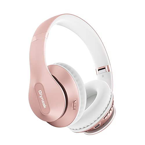 Glynzak Wireless Bluetooth Headphones Over Ear 65H Playtime HiFi Stereo Headset with Microphone and 6EQ Modes Foldable Bluetooth V5.3 Headphones for Travel Smartphone Computer Laptop Rose Gold