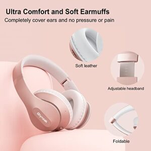 Glynzak Wireless Bluetooth Headphones Over Ear 65H Playtime HiFi Stereo Headset with Microphone and 6EQ Modes Foldable Bluetooth V5.3 Headphones for Travel Smartphone Computer Laptop Rose Gold