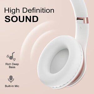 Glynzak Wireless Bluetooth Headphones Over Ear 65H Playtime HiFi Stereo Headset with Microphone and 6EQ Modes Foldable Bluetooth V5.3 Headphones for Travel Smartphone Computer Laptop Rose Gold