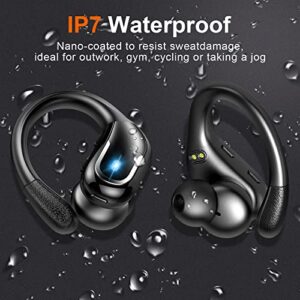 Ltinist Wireless Earbud, Bluetooth 5.3 Headphones Pure Bass Sound with Earhooks, 60H Battery Over Ear Headphones with Dual-LED Display, IP7 Waterproof Earphones Built-in Microphone for Running Sports