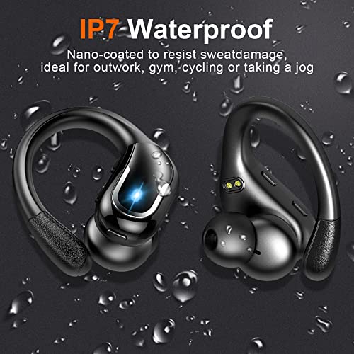 Ltinist Wireless Earbud, Bluetooth 5.3 Headphones Pure Bass Sound with Earhooks, 60H Battery Over Ear Headphones with Dual-LED Display, IP7 Waterproof Earphones Built-in Microphone for Running Sports