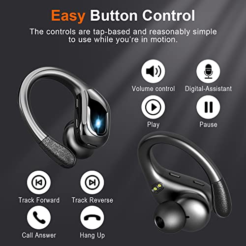 Ltinist Wireless Earbud, Bluetooth 5.3 Headphones Pure Bass Sound with Earhooks, 60H Battery Over Ear Headphones with Dual-LED Display, IP7 Waterproof Earphones Built-in Microphone for Running Sports