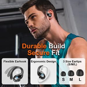 Ltinist Wireless Earbud, Bluetooth 5.3 Headphones Pure Bass Sound with Earhooks, 60H Battery Over Ear Headphones with Dual-LED Display, IP7 Waterproof Earphones Built-in Microphone for Running Sports