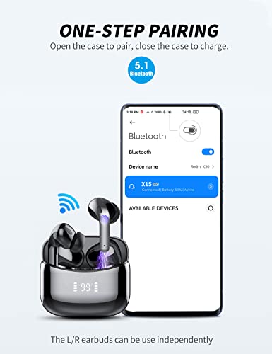 Tiksounds Wireless Earbuds, Bluetooth Headphones with Microphone, IPX7 Waterproof, 35H Playtime with LED Power Display, High-Fidelity Stereo Earphones for Sports and Work
