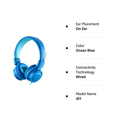 iRAG J01 Kids Headphones Foldable Stereo Tangle-Free 5ft Long Cord 3.5mm Jack Plug in Wired On-Ear Headset for iPad/Amazon Kindle,Fire/Toddler/Boys/Girls/School/Laptop/Travel/Plane/Tablet(Ocean Blue)