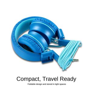iRAG J01 Kids Headphones Foldable Stereo Tangle-Free 5ft Long Cord 3.5mm Jack Plug in Wired On-Ear Headset for iPad/Amazon Kindle,Fire/Toddler/Boys/Girls/School/Laptop/Travel/Plane/Tablet(Ocean Blue)