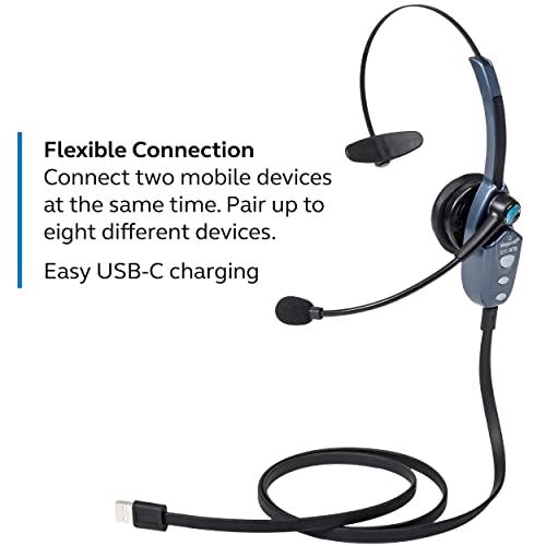 BlueParrott B250-XTS Mono Bluetooth Wireless Headset with 91% Noise Cancellation - Ideal for High-Noise Environments - Includes USB-C Charging Cable, Bluetooth 5.0.