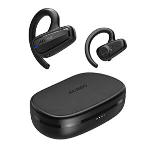 acreo the next generation open ear headphones, openbuds【2022 launched】, true wireless earbuds with earhooks, bluetooth workout headphones, 18 hours playtime with case, ipx7 waterproof, black