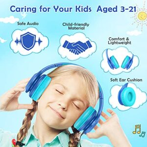 2023 Bluetcooth Kids Headphones Fit for Aged 3-21, Colorful LED Lights Comfort Wireless Headphones with Microphone 94dB Volume Limited for School/iPad/PC/TV/Cellphones, Wired & TF Card Mode, Blue