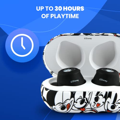 Disney Mickey Mouse Bluetooth Earbuds with Charging Case- Bluetooth Wireless Headset with Built-in Mic and 30 Hours of Playtime- Disneyland Essentials and Disney Gifts for Women and Men of All Ages