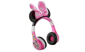 ekids minnie mouse kids bluetooth headphones, wireless headphones with microphone includes aux cord, volume reduced kids foldable headphones for school, home, or travel, pink