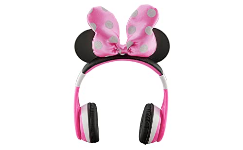 eKids Minnie Mouse Kids Bluetooth Headphones, Wireless Headphones with Microphone Includes Aux Cord, Volume Reduced Kids Foldable Headphones for School, Home, or Travel, Pink