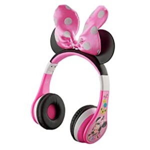 eKids Minnie Mouse Kids Bluetooth Headphones, Wireless Headphones with Microphone Includes Aux Cord, Volume Reduced Kids Foldable Headphones for School, Home, or Travel, Pink