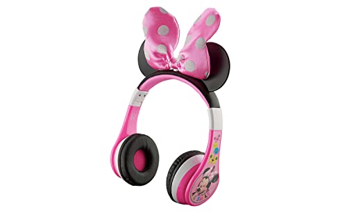 eKids Minnie Mouse Kids Bluetooth Headphones, Wireless Headphones with Microphone Includes Aux Cord, Volume Reduced Kids Foldable Headphones for School, Home, or Travel, Pink