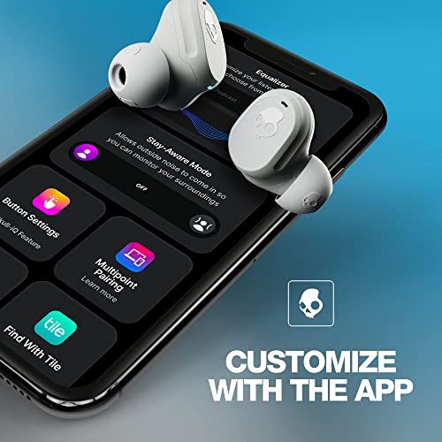 Skullcandy Mod Wireless Bluetooth Earbuds Headphones for iPhone and Android with Microphone / 34 Hour Battery/Charging Case/Best for Gym, and Gaming / IP55 Water and Dust Resistant - Grey/Blue