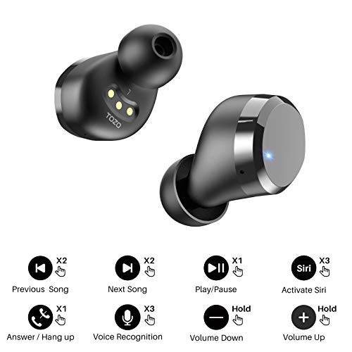TOZO T12 2022 Wireless Earbuds Bluetooth 5.3 Headphones Premium Sound Performance Touch Control LED Digital Display Wireless Charging Case Earphones Dark Black