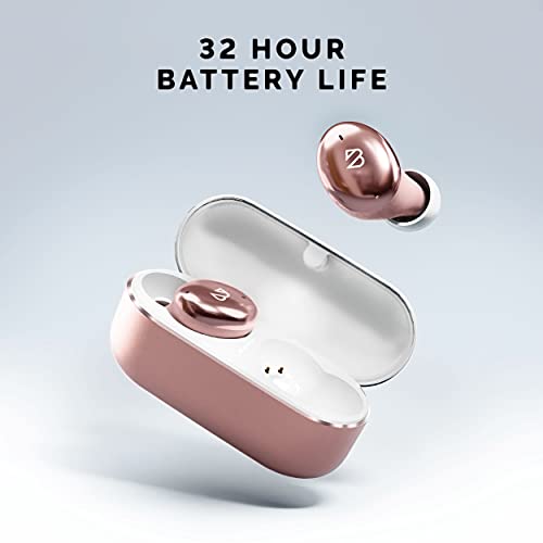 Tempo 30 Rose Gold Wireless Earbuds for Small Ears Women, Cute Pink Bluetooth Bass Boost Earphones Small Ear Canals, IPX7 Sweatproof, 32-Hour Long Battery, Loud in Ear Headphones Gift for Women