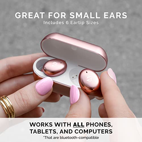 Tempo 30 Rose Gold Wireless Earbuds for Small Ears Women, Cute Pink Bluetooth Bass Boost Earphones Small Ear Canals, IPX7 Sweatproof, 32-Hour Long Battery, Loud in Ear Headphones Gift for Women