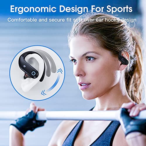 OKEEFE Bluetooth Headphones 48Hrs Playback Wireless Earbuds with Wireless Charging Case and Earhooks Over Ear Waterproof Earphones with Mic for Sports Running Workout iOS Android TV Phone Laptop Black