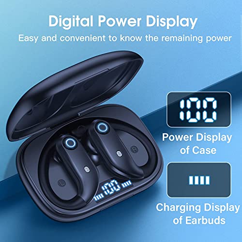 OKEEFE Bluetooth Headphones 48Hrs Playback Wireless Earbuds with Wireless Charging Case and Earhooks Over Ear Waterproof Earphones with Mic for Sports Running Workout iOS Android TV Phone Laptop Black