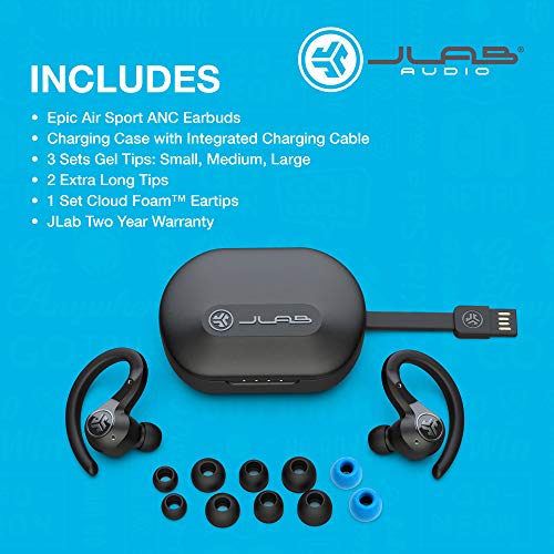 JLab Epic Air Sport ANC True Wireless Bluetooth 5 Earbuds | Headphones for Working Out | IP66 Sweatproof | 15-Hour Battery Life, 55-Hour Charging Case | Music Controls | 3 EQ Sound Settings