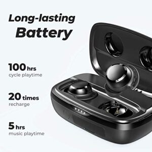 Tribit Wireless Earbuds, 100H Playtime Bluetooth 5.0 IPX8 Waterproof Touch Control True Wireless Bluetooth Earbuds with Mic Earphones in-Ear Deep Bass Built-in Mic Bluetooth Headphones, FlyBuds 3